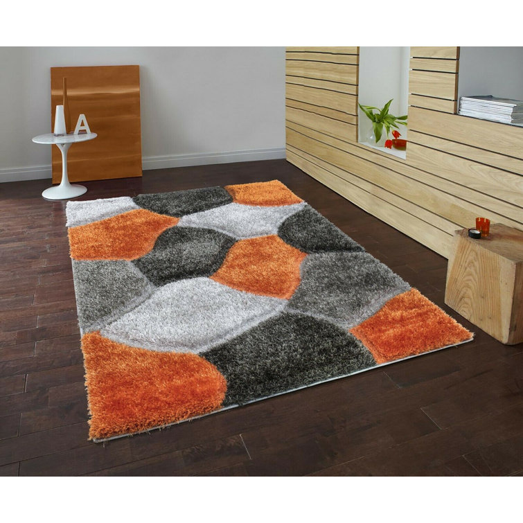 Ivy Bronx Carsyn Handmade Shag Orange/Grey Rug & Reviews Wayfair.co.uk